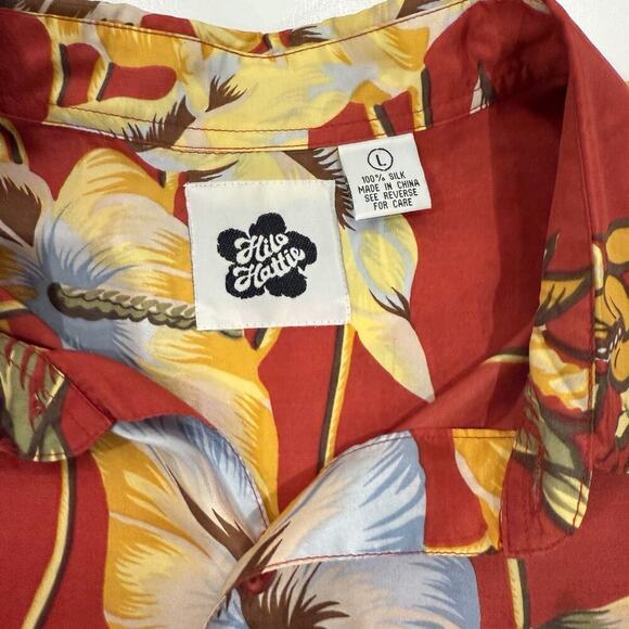 Hilo Hattie Mens Hawaiian Shirt Size Large Floral 100% Silk Short Sleeve FLAW - Picture 6 of 11